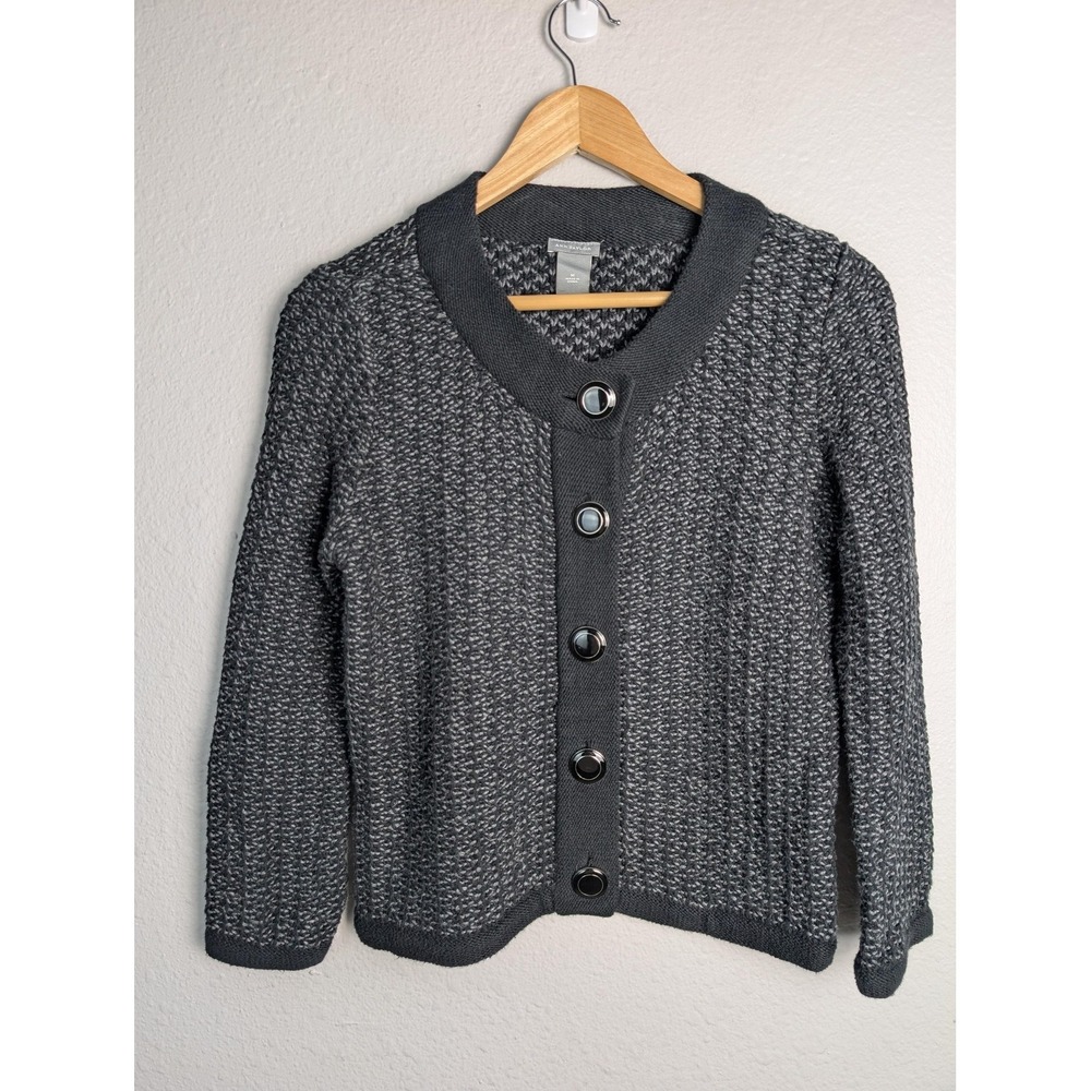 Ann‎ Taylor Cardigan Sweater Womens M Gray Chunky-Knit Button Front Merino Wool
